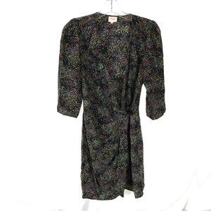 Womens Size XS Parker Pure Silk Dark Floral Ruffle Accent True Wrap Mini Dress